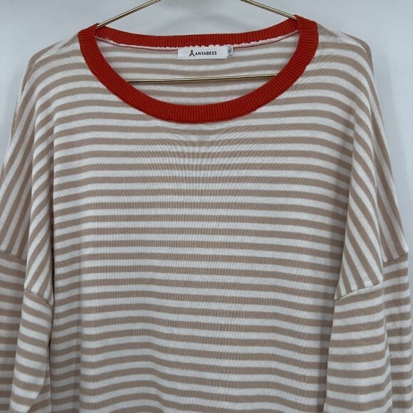 Anrabess Women's Long Sleeve Crewneck Striped Pull-Over Sweater/Top XL - Picture 2 of 9